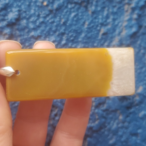 New Yellow Onyx Druzy Geode Agate Oblong Pendant. - Picture 13 of 16